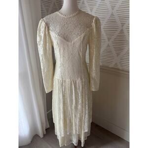 Scott McClintock Vintage 80s Ivory Lace Satin Bridesmaid Party Prom Dress sz 8